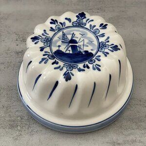 Vintage Delft DAIC Hand-Painted Blue Windmill Hanging Cake Jelly Mold Ceramic